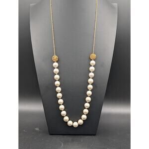 Designer Wendy Mink NY FauxPearl Necklace Gold Bar Link Long 34" Wire Wrap Beads